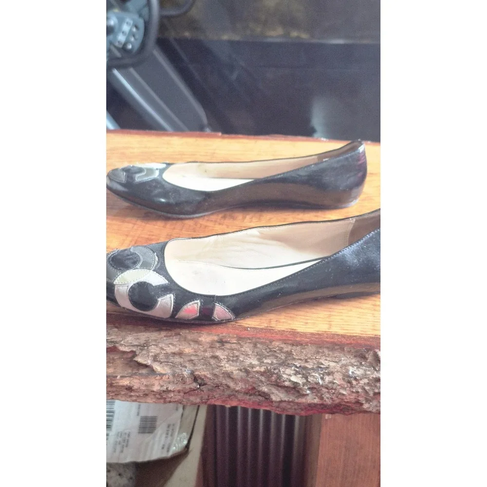 Coach Black Patent Leather‎ Patchwork C Logo Ballet Flats Womens 6.5 B